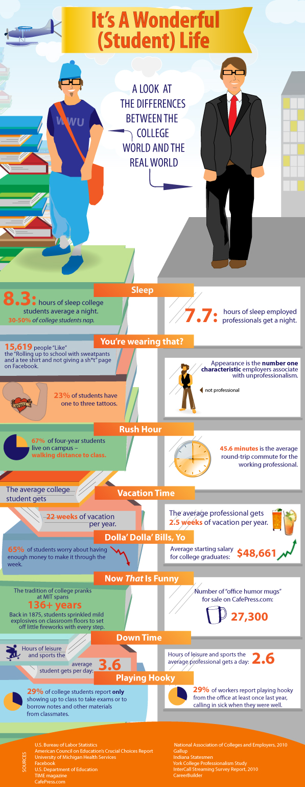 It's a wonderful student life: college life vs. the working world